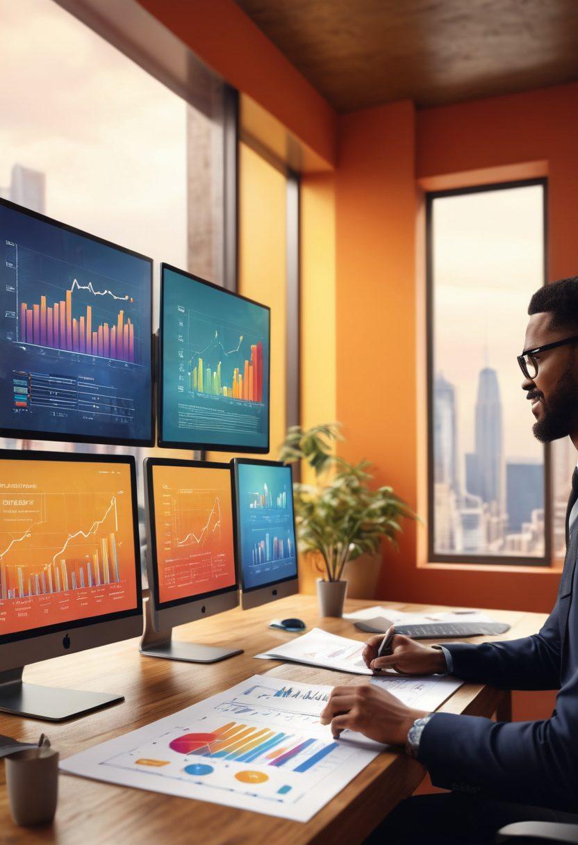 A dynamic scene depicting a modern wholesaling business in action, featuring diverse professionals collaborating over a digital interface displaying charts and graphs illustrating profit growth. Emphasize elements of organization, such as streamlined processes and efficient tools, alongside symbols of success like upward arrows and open locks. The background should suggest a vibrant office environment with large windows and natural light, symbolizing transparency and opportunity. Include warm, inviting colors to convey optimism and motivation. super-realistic. vibrant colors. 3D.